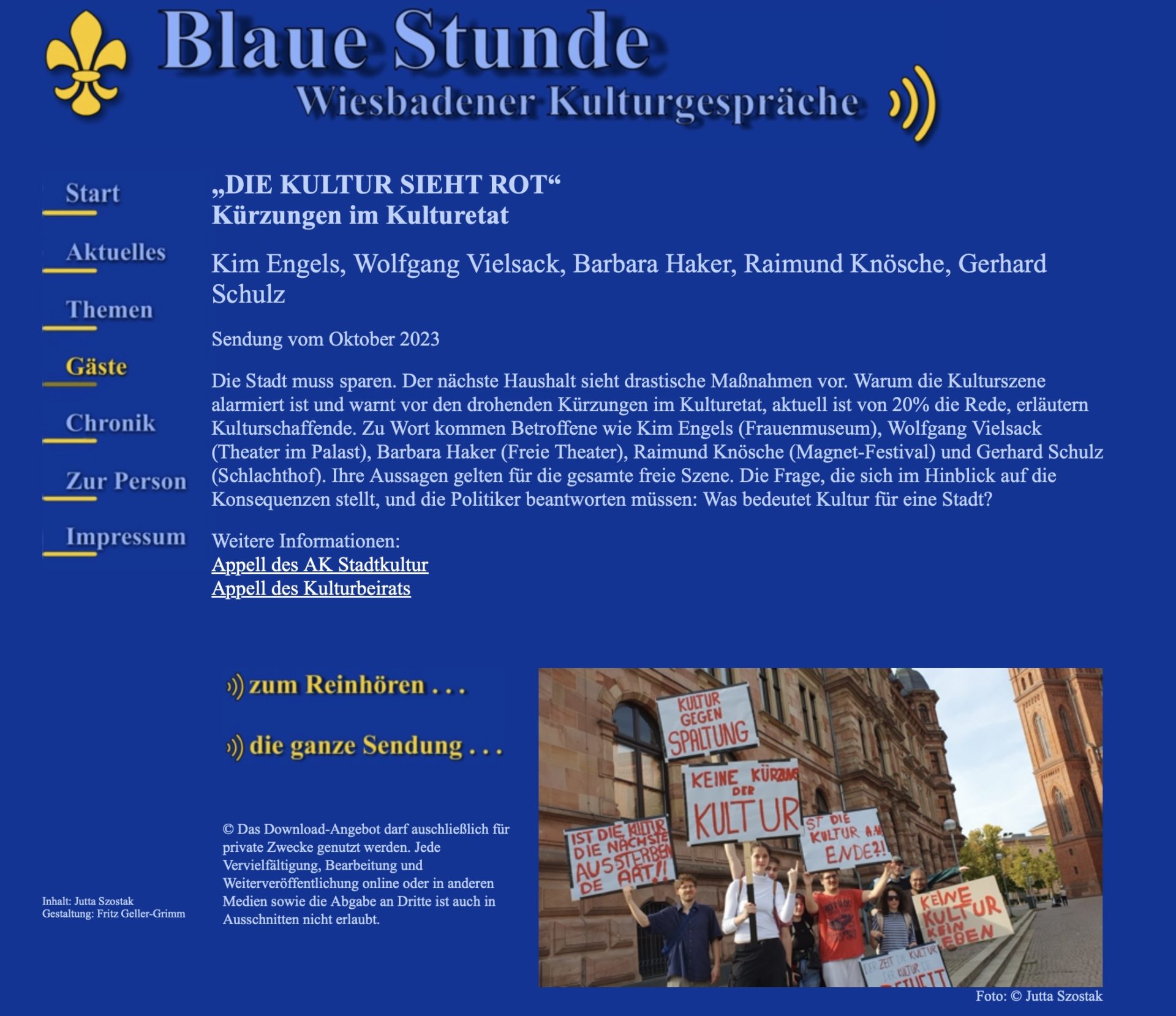 Radio Rheinwelle // Die Blaue Stunde – Wiesbadener Kulturgespräche