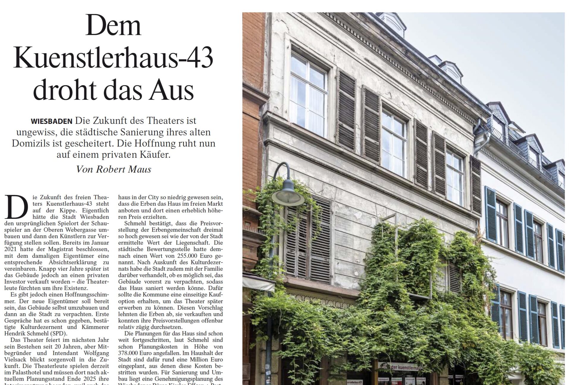 FAZ 21. Oktober 2024 – kuenstlerhaus43 in Wiesbaden droht das Aus