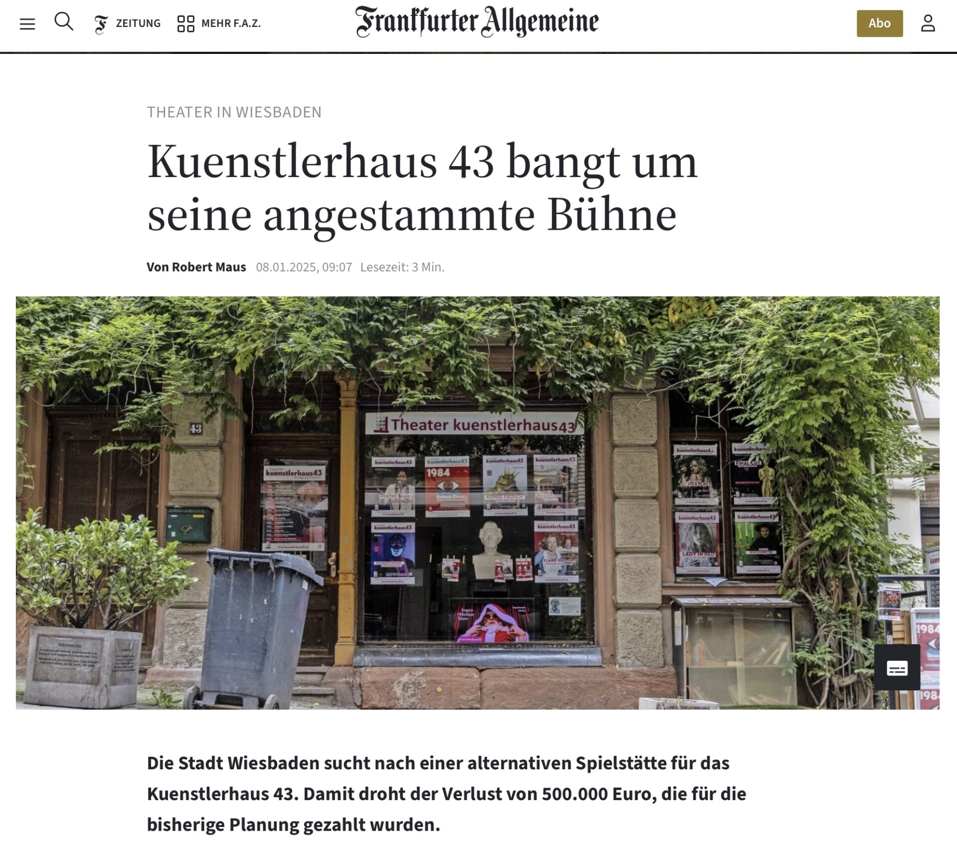 FAZ kuenstlerhaus43 bangt um seine Bühne