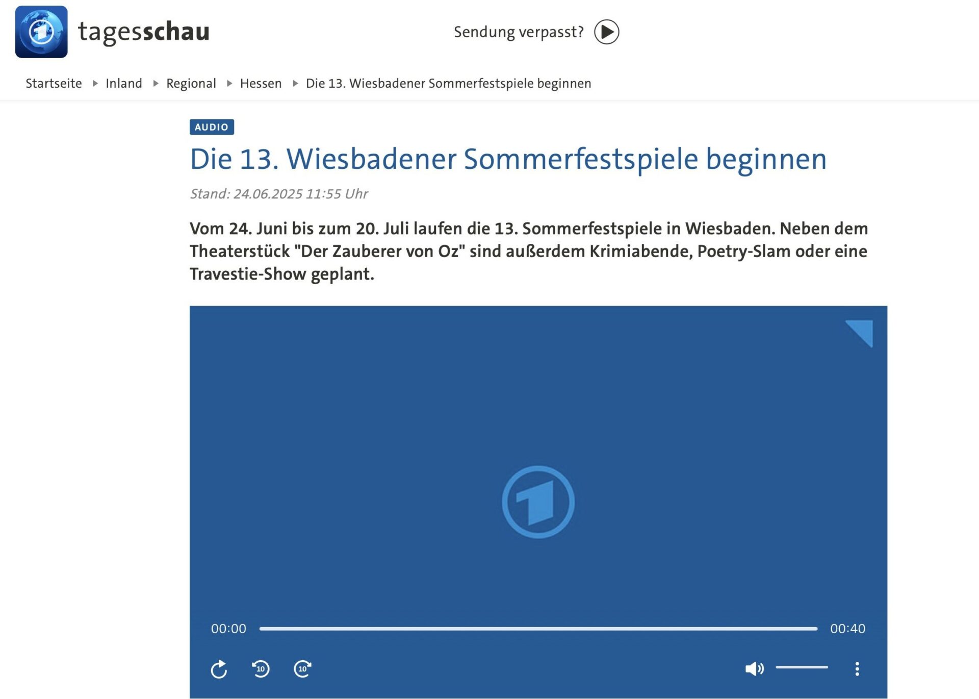 Die 13. Wiesbadener Sommerfestspiele beginnen // Audio-Beitrag der Tagesschau