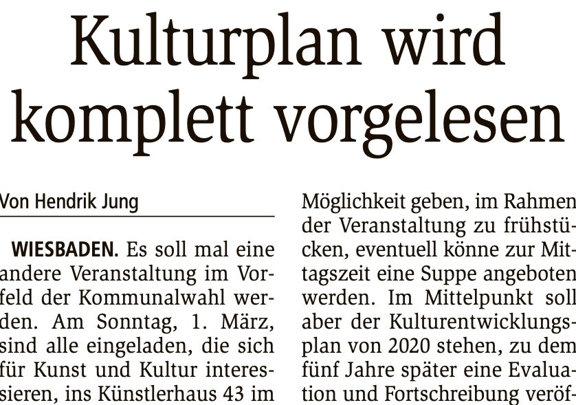 Kulturplan wird komplett vorgelesen